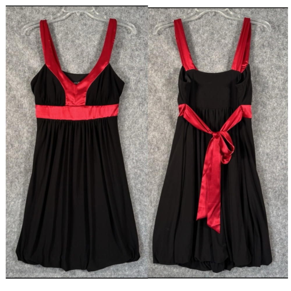 Vtg Y2K Bisou Babydoll Dress Womens 8 Bubble Hem Mini Vamp Satin Whimsigoth Dark